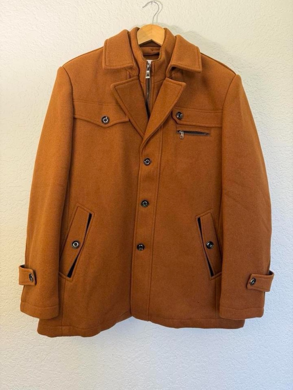 Westport Men’s Wool Blend Layered Bib Jacket Coat Cognac Camel Tan Brown XL